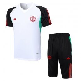 Chandal del Manchester United Manga Corta 23-24 Blanco y Negro - Pantalon Corto